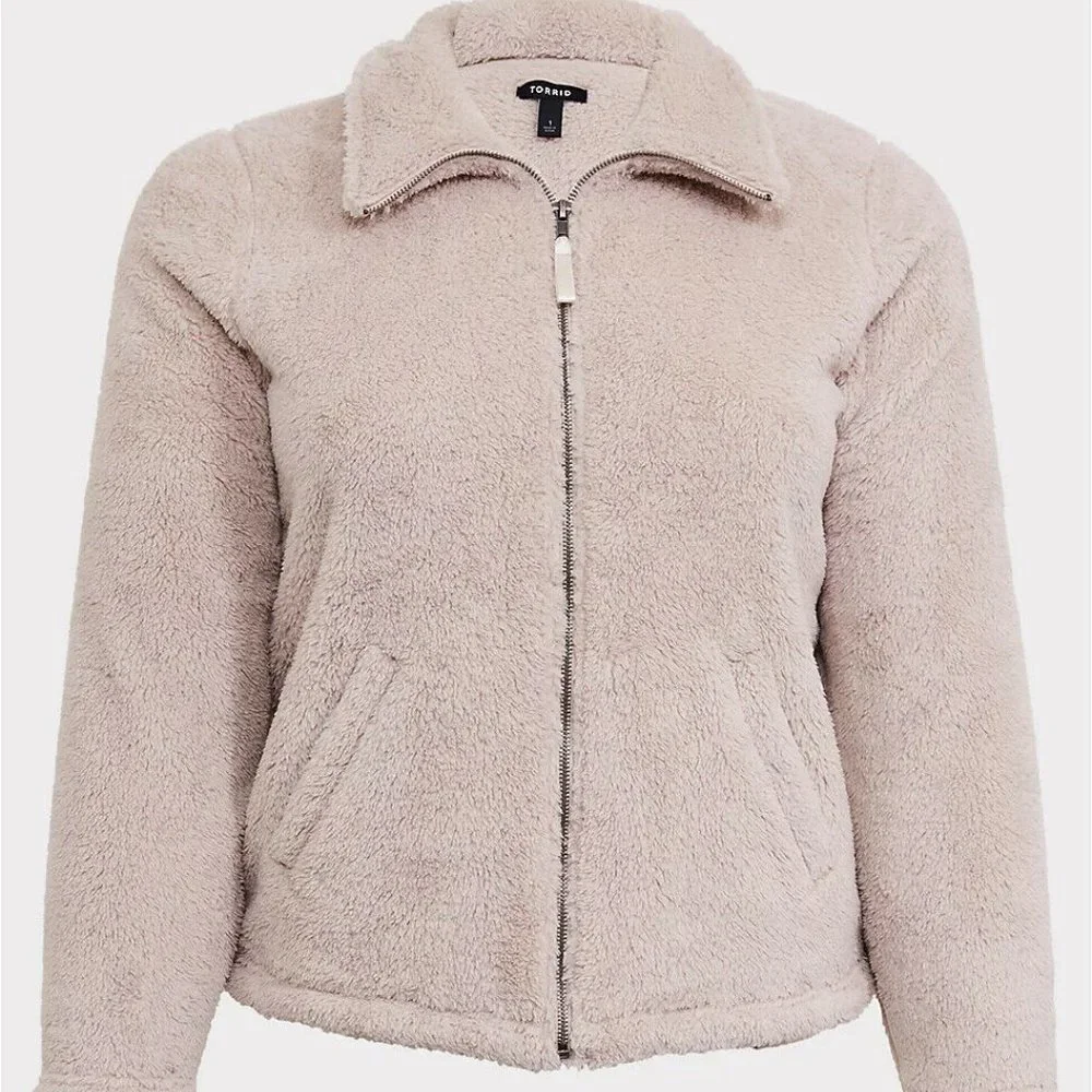 Torrid Tan Faux Sherpa Teddy Jacket Soft Cozy Plush Full Zip Plus Size 2 2X - Picture 4 of 9